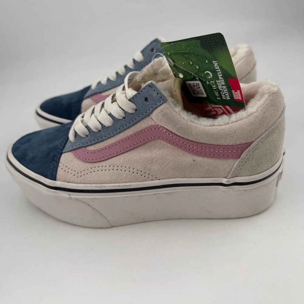 Vans Unisex Old Skool Stackform-SZ 5-Sherpa Trim Platform Shoe Sneakers Pastel